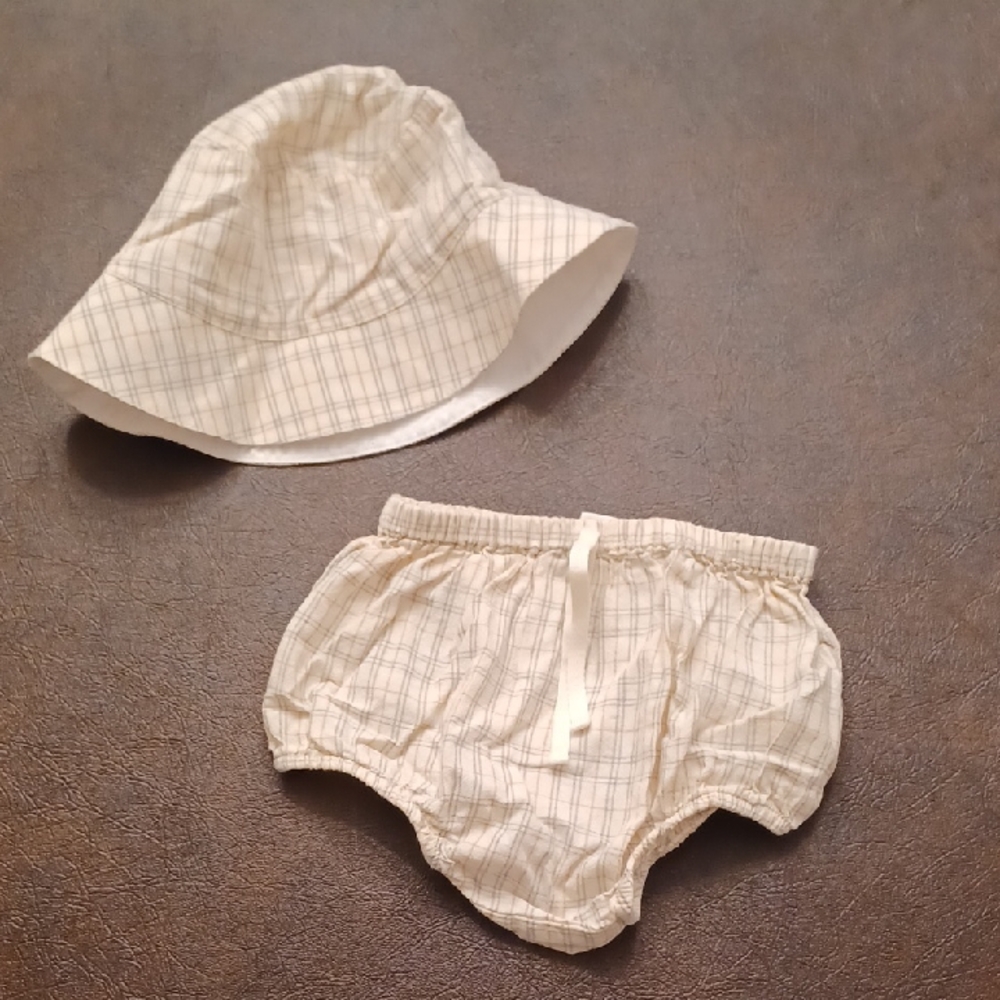 Jamie Kay Baby Plaid Cream Kids Hat and Shorts Set 6m
